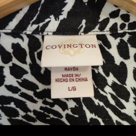 Covington Black & White Animal Print Button Up 2 Pocket Linen Blend Jacket Sz L - Picture 3 of 9